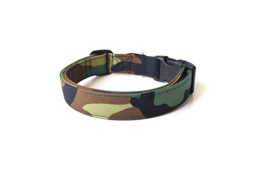 Green, Brown & Black Woodland Camouflage Dog Collar - Handmade by Kira's Pet Shop