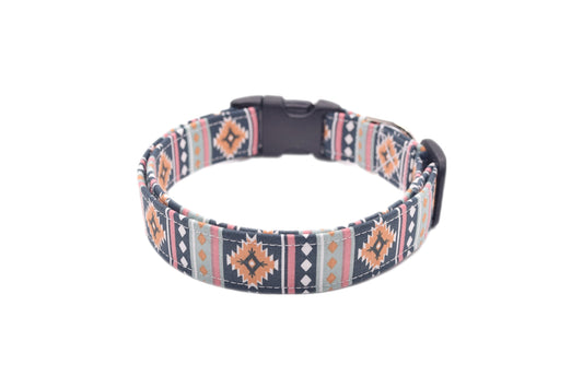 Girly Southwest Tribal Dog Collar - Navy Blue, Orange, Pink & Mint Green - Handmade by Kira's Pet Shop