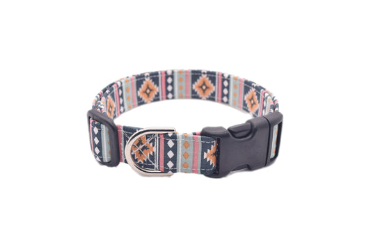 Girly Southwest Tribal Dog Collar - Navy Blue, Orange, Pink & Mint Green - Handmade by Kira's Pet Shop