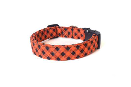 Orange & Black Plaid Dog Collar - Handmade by Kira's Pet Shop