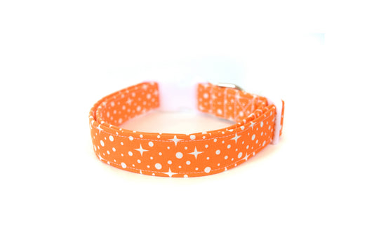 Retro Orange Stars & Dots Dog Collar - Handmade by Kira's Pet Shop