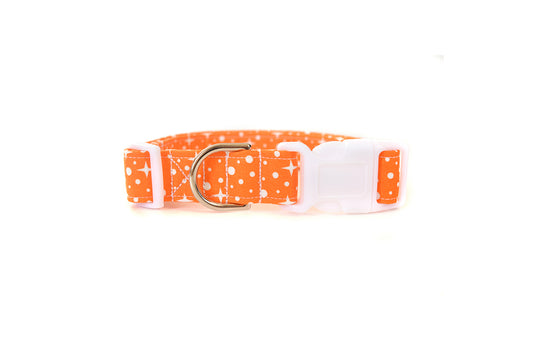 Retro Orange Stars & Dots Dog Collar - Handmade by Kira's Pet Shop