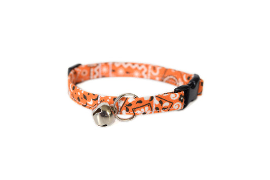 Orange Cat Collar - Orange Paisley Bandana Print Cat Collar - Breakaway Cat Collar - Handmade by Kira's Pet Shop