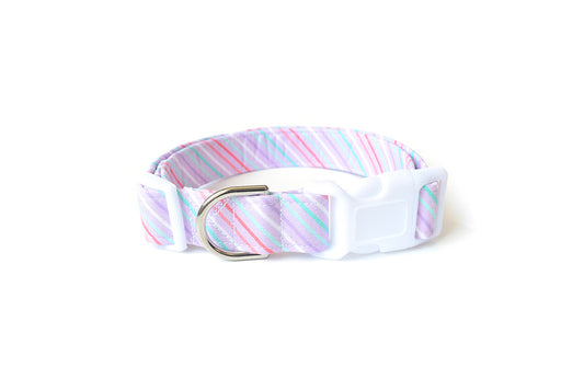 Pastel Purple Dog Collar with Pink, White & Teal Stripes - Handmade by Kira's Pet Shop