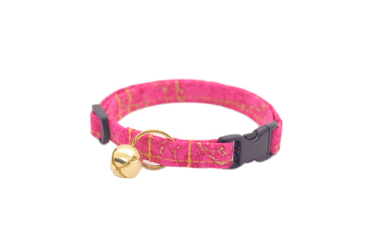 Hot Pink Cat Collar - Pink & Gold Marble Breakaway Cat Collar - Handmade by Kira's Pet Shop