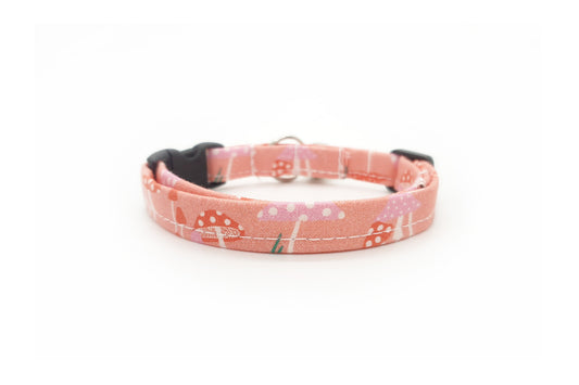 Mushroom Cat Collar - Pink Mushroom Print Breakaway Cat Collar - Cottagecore - Handmade by Kira's Pet Shop