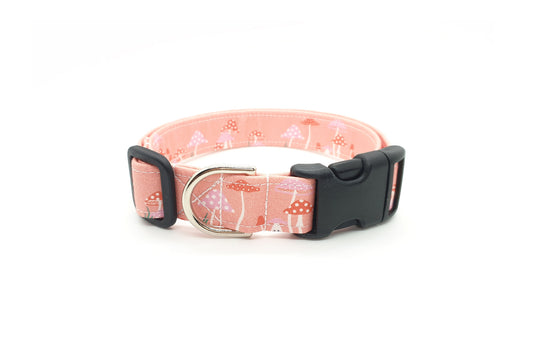 Pink Mushroom Dog Collar - Handmade by Kira's Pet Shop