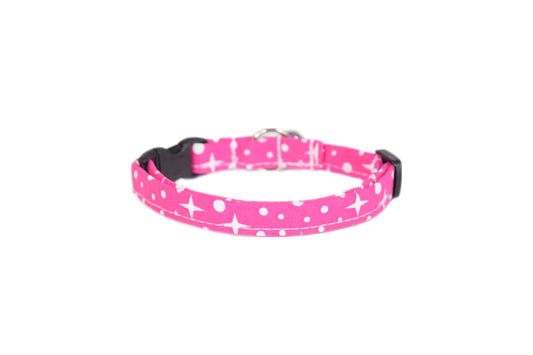 Hot Pink Stars & Dots Breakaway Cat Collar - Mid Century Modern Pink Cat Collar - Handmade by Kira's Pet Shop