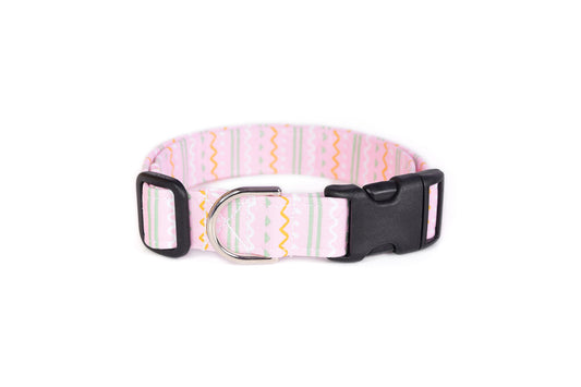 Pastel Pink Easter Stripes Dog Collar - Handmade by Kira's Pet Shop