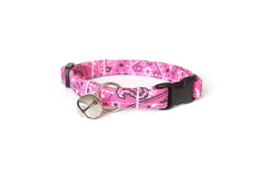 Pink Paisley Breakaway Cat Collar - Pink Bandana Print Cat Collar - Handmade by Kira's Pet Shop