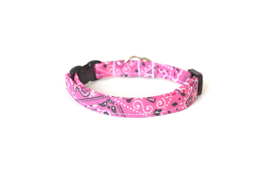 Pink Paisley Breakaway Cat Collar - Pink Bandana Print Cat Collar - Handmade by Kira's Pet Shop