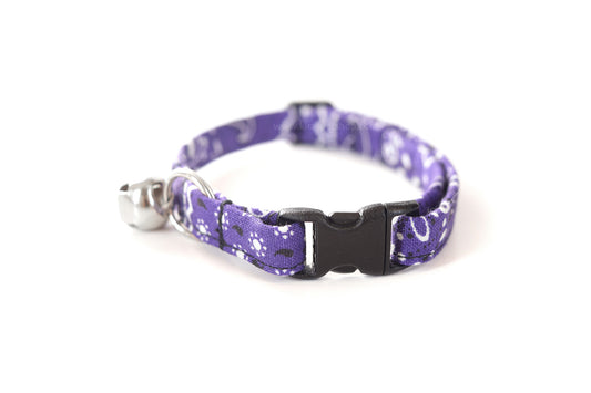 Purple Paisley Breakaway Cat Collar - Bandana Print Cat Collar - Handmade by Kira's Pet Shop