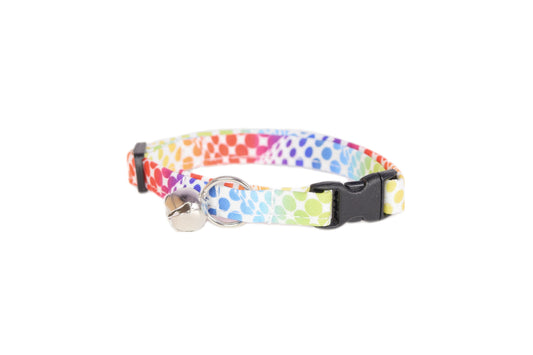 Rainbow Dots on White Breakaway Cat Collar - Rainbow Cat Collar - Handmade by Kira's Pet Shop