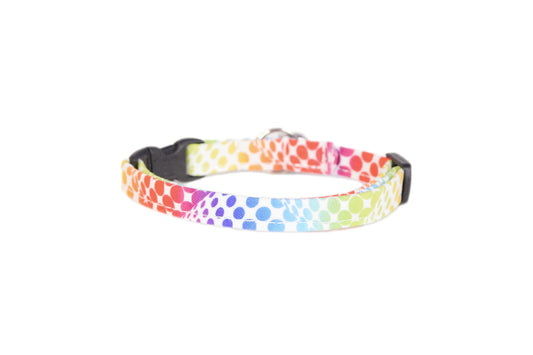 Rainbow Dots on White Breakaway Cat Collar - Rainbow Cat Collar - Handmade by Kira's Pet Shop