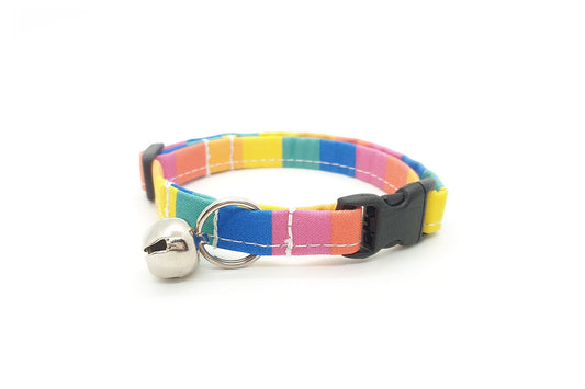 Thin Rainbow Stripes Breakaway Cat Collar - Rainbow Breakaway Collar - Handmade by Kira's Pet Shop