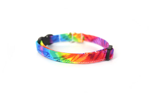 Rainbow Tie Dye Cat Collar - Colorful Breakaway Cat Collar - Handmade by Kira's Pet Shop