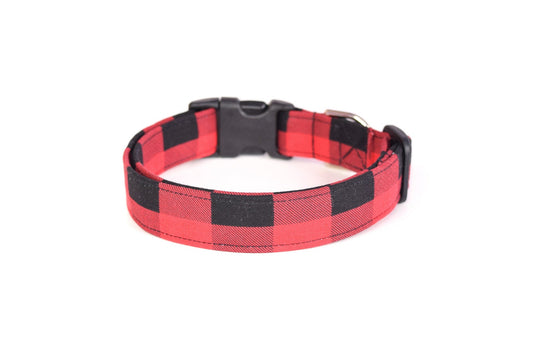 Red Buffalo Plaid Dog Collar - Red & Black Buffalo Check Plaid - Handmade by Kira's Pet Shop