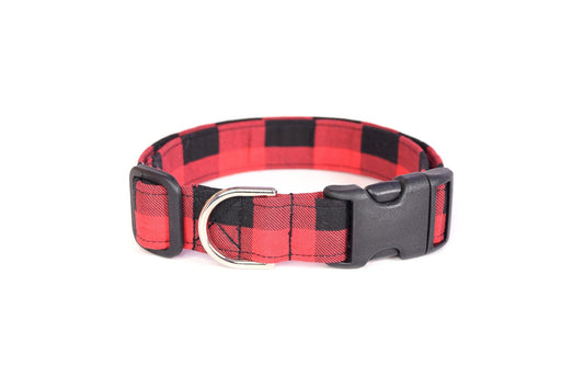 Red Buffalo Plaid Dog Collar - Red & Black Buffalo Check Plaid - Handmade by Kira's Pet Shop