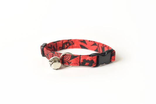 Red Southwest Cat Collar - Red & Black Tribal Breakaway Cat Collar - Handmade by Kira's Pet Shop