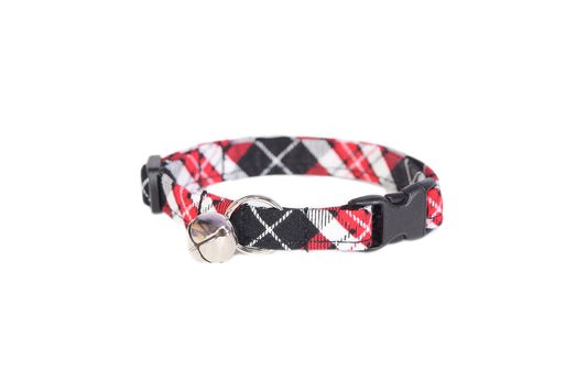 Red, Black & White Tartan Plaid Breakaway Cat Collar - Red Plaid Cat Collar - Handmade by Kira's Pet Shop