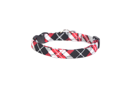 Red, Black & White Tartan Plaid Breakaway Cat Collar - Red Plaid Cat Collar - Handmade by Kira's Pet Shop