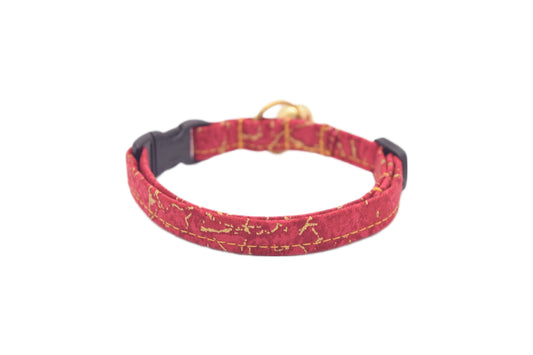 Red Marble Cat Collar - Red & Gold Quartz Pattern - Breakaway Cat Collar - Handmade by Kira's Pet Shop