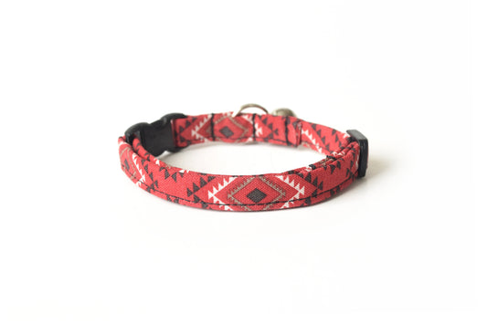 Red Southwest Cat Collar - Tribal Breakaway Cat Collar - Handmade by Kira's Pet Shop