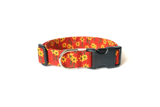 Red Sunflower Dog Collar - Handmade by Kira's Pet Shop