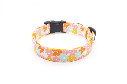 Retro 70s Floral Pink Dog Collar - Handmade by Kira's Pet Shop