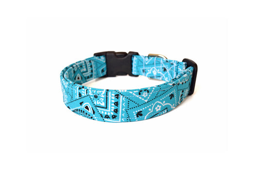 Sky Blue Paisley Bandana Print Dog Collar - Handmade by Kira's Pet Shop