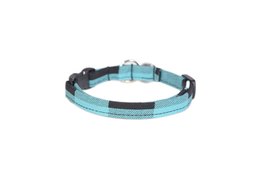 Teal Blue & Black Buffalo Plaid Cat Collar - Buffalo Check Breakaway Cat Collar - Handmade by Kira's Pet Shop