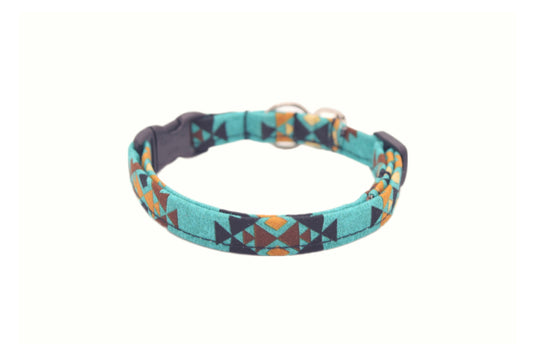 Teal Southwest Tribal Cat Collar - Turquoise Breakaway Cat Collar - Handmade by Kira's Pet Shop