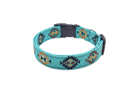 Teal Southwest Tribal Dog Collar - Handmade by Kira's Pet Shop